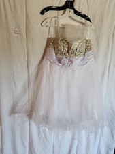 Let’s Fashion White Tutu Jewel Strapless Prom Dress juniors size L