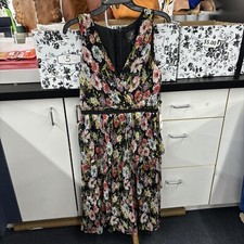 Adrianna Papell Women Dress 8 Floral Garden Space Pleated Tiered Surplice Vneck