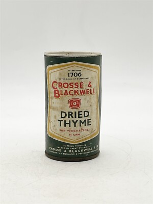 VINTAGE CROSSE & BLACKWELL GETROCKNETER THYMIAN HAUSHALT WERBUNG BLECHDOSE