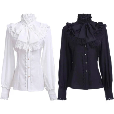 Femmes Dentelle Chemise Haut Chemisier Victorien Steampunk Gothique Ruche Nœud - Photo 1/4