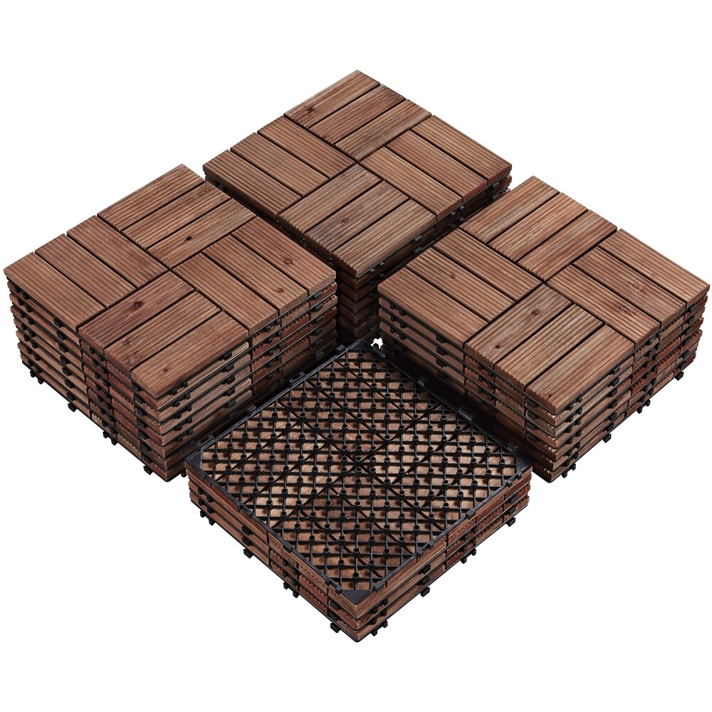 27Pcs Wood  Interlocking Flooring Tiles for Balcony Patio Garden Deck Pool