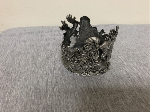 Pewter Santa on Sleigh Christmas Candle Holder Taiwan