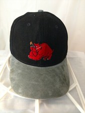 Red Bulldog Snap Back Cap. Black with Grey Suede Bib.Made in USA