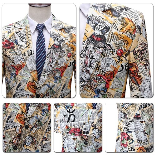 Personalized Men's Printed Blazers Suit Bar Nightclub Singer Performance Outfits - Picture 13 of 18