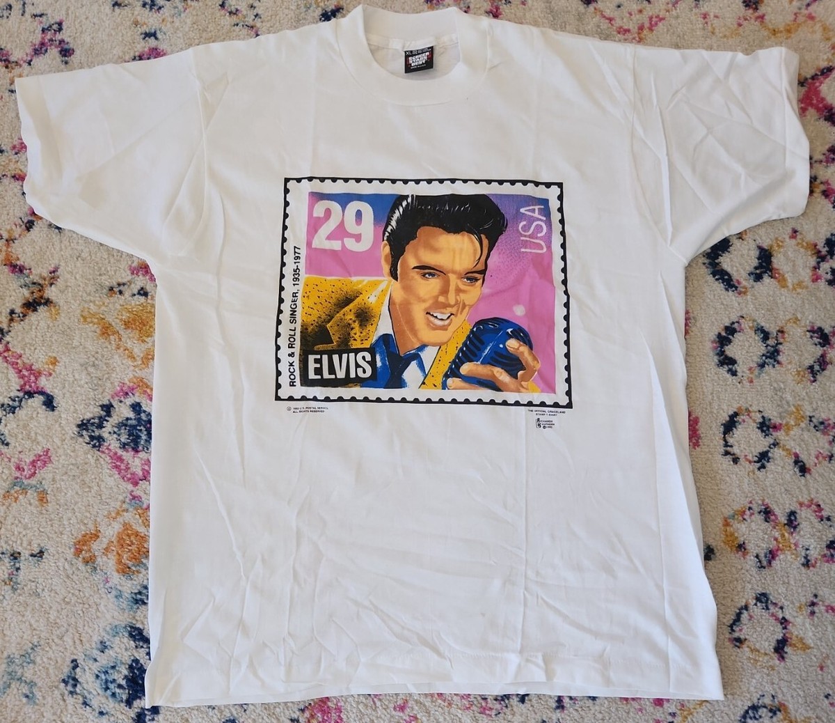 Vintage 90s Elvis Presley Postage Stamp T Shirt Single Vintage 90s Elvis Presley Postage Stamp T Shirt Single