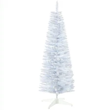 HOMCOM 5' Snow Flocked Pencil Christmas Tree Slim White