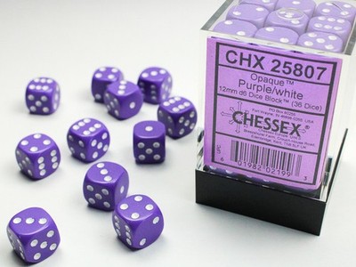 Chessex Dice - Purple with White Opaque Set of 36, 12MM, d6 Dice Set CHX25807