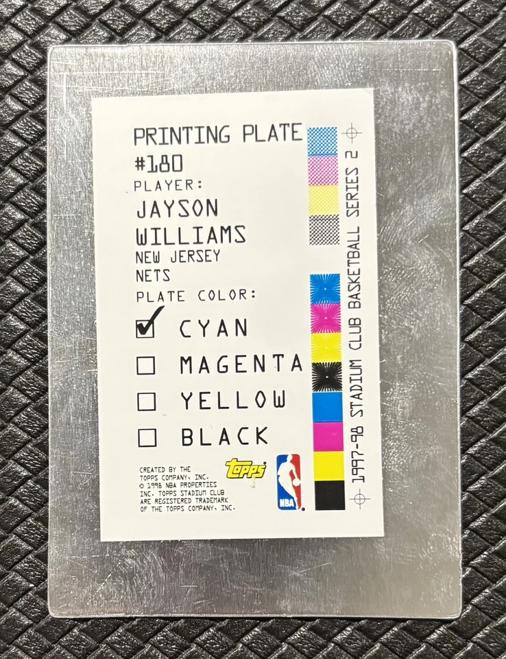 Placa de impressão ciano 1/1 redes SSP JAYSON WILLIAMS 1997-98 Topps Stadium Club #180 - Imagem 2 de 2