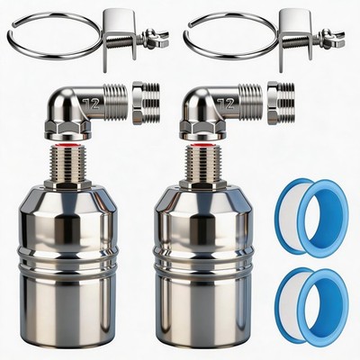 2 Pack 1/2in Stainless Float Valve Auto Water Tank Level Control Kit