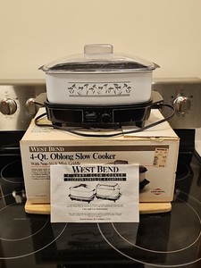 Vintage West Bend 4 Quart Oblong Slow Cooker Mini Griddle 1991 In Box #84654