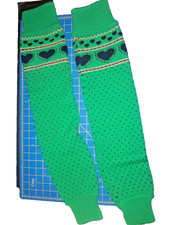 Woman's Rib Knit Leg Warmers/Boot Toppers, Green with Hearts