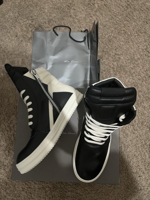 Rick Owens Black White Leather High Top Men's Boots US 11 Zipper Lace Up