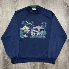 Endless Designs Vintage Farm Nature Sweater Womens Large Distressed USA Made