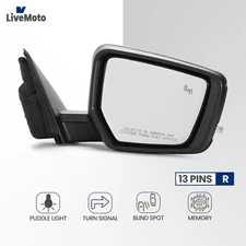 Right Side Mirror with Signal Lamp For 2014-2020 Chevrolet Impala 13 Pins Chrome