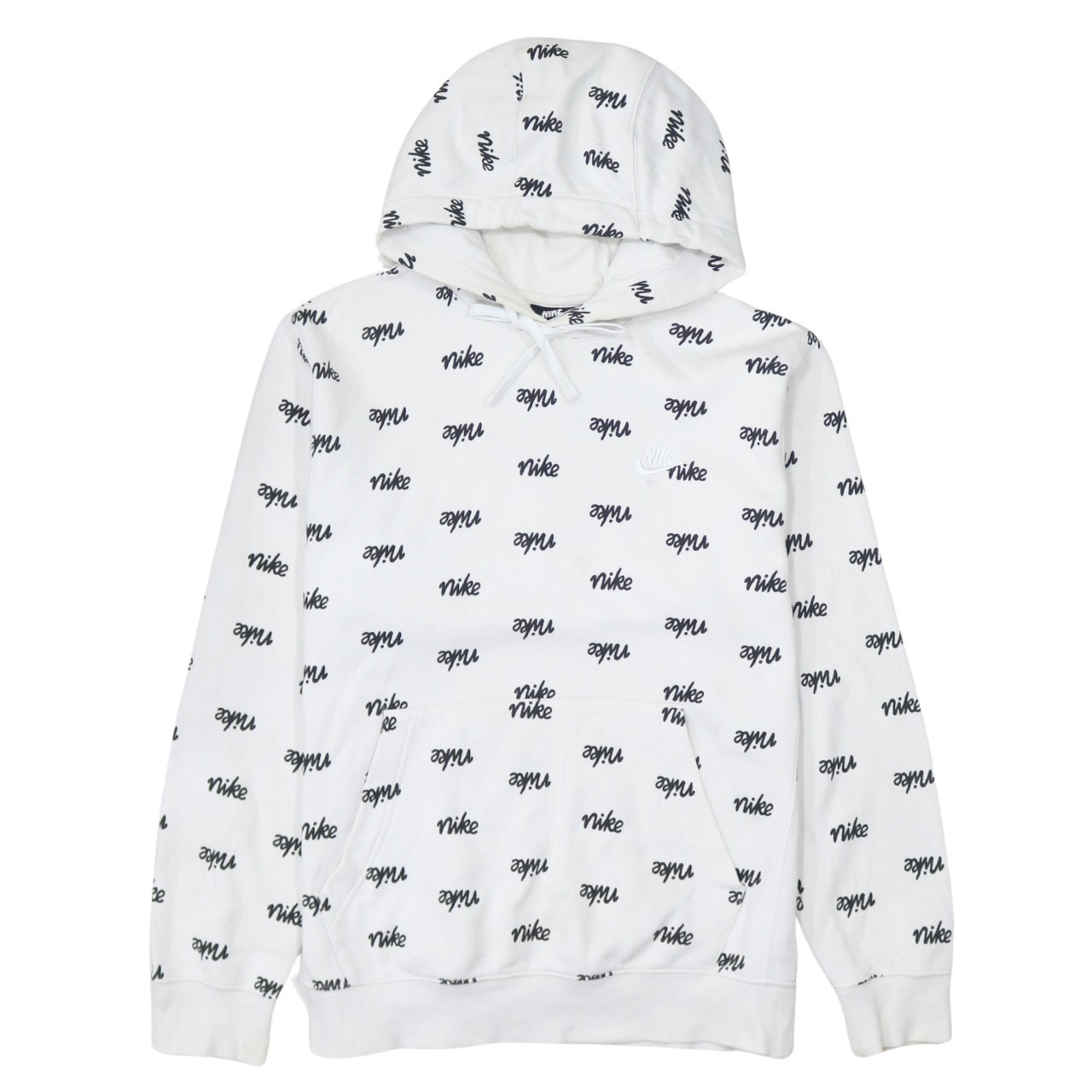 Nike Mens Hoodie White Fleece Hooded Drawstring Pouch Pocket Logo Graphic S