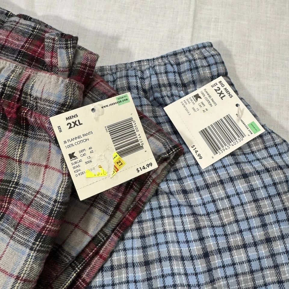 2 Pair New Kmart Joe Boxer Men's 2XL Pajama Flannel Comfy Pants Plaid/Blue - Image 3 of 4