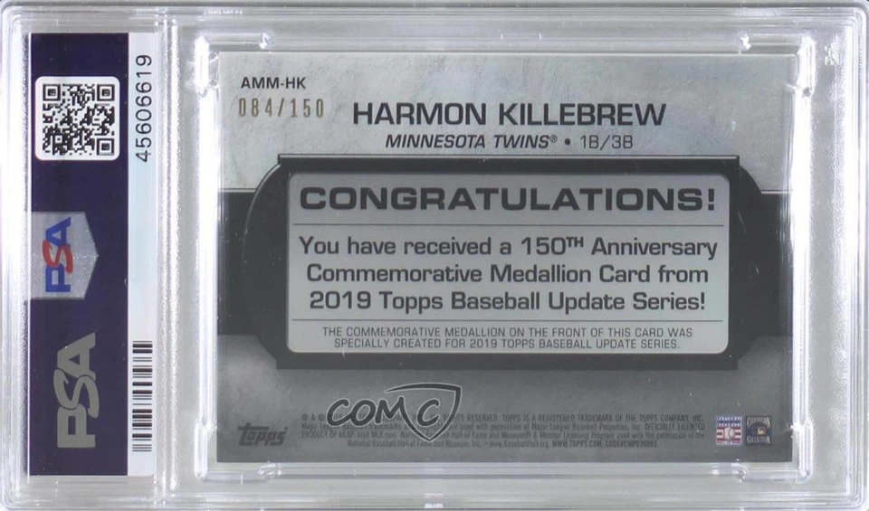 2019 Update Manufactured Medallion 150th Anniversary Harmon Killebrew PSA 8 HOF - Image 2 of 2