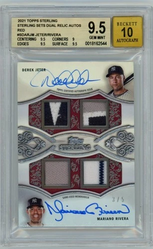 BGS 9.5 2021 Topps Sterling Derek Jeter Mariano Rivera Dual Patch Auto Red 3/5