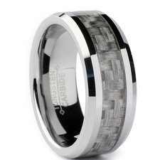 Tungsten Carbide Men's Wedding Band Ring With Gray Carbon Fiber Inlay