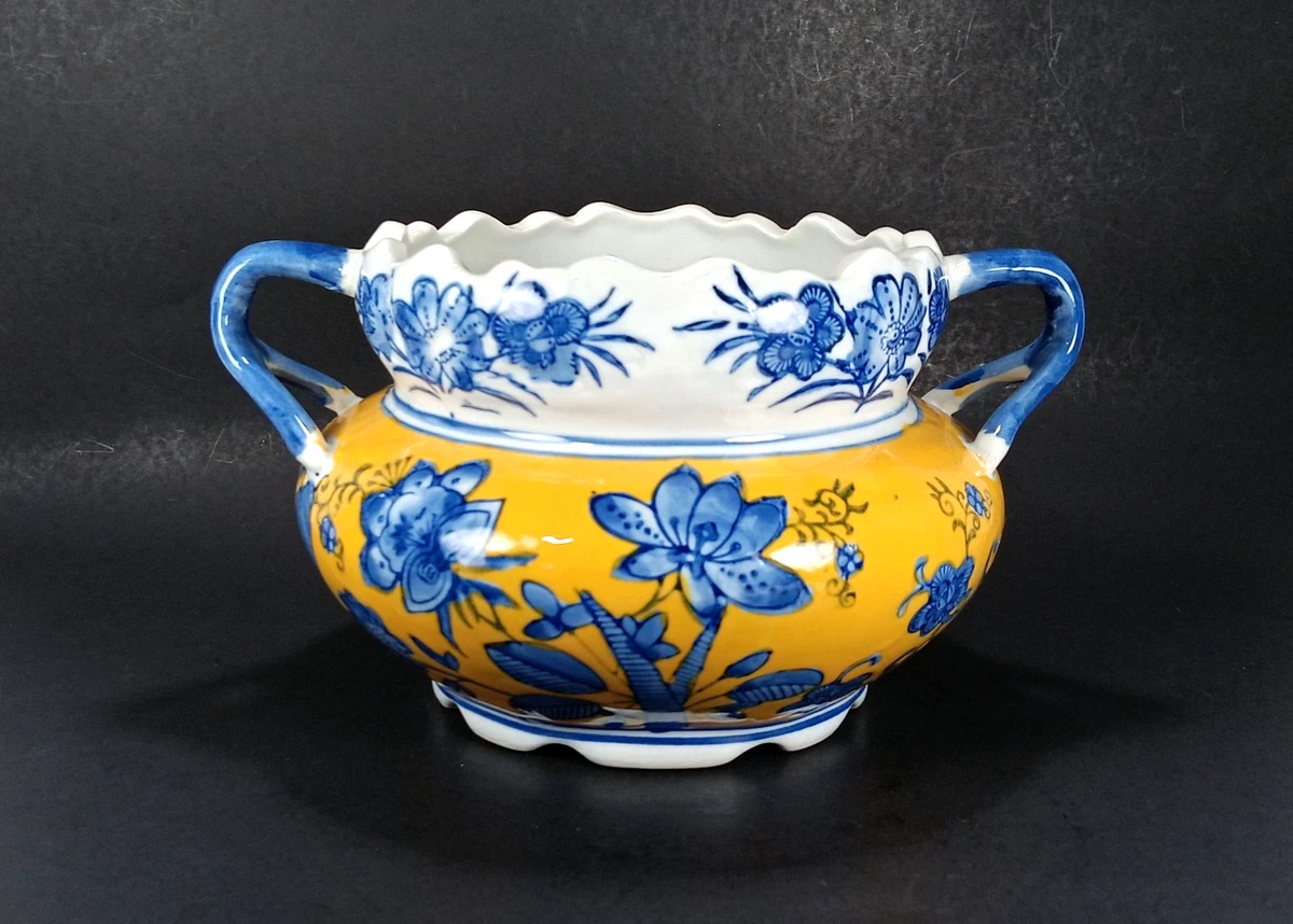 蓝色古董原始陶瓷花盆| eBay