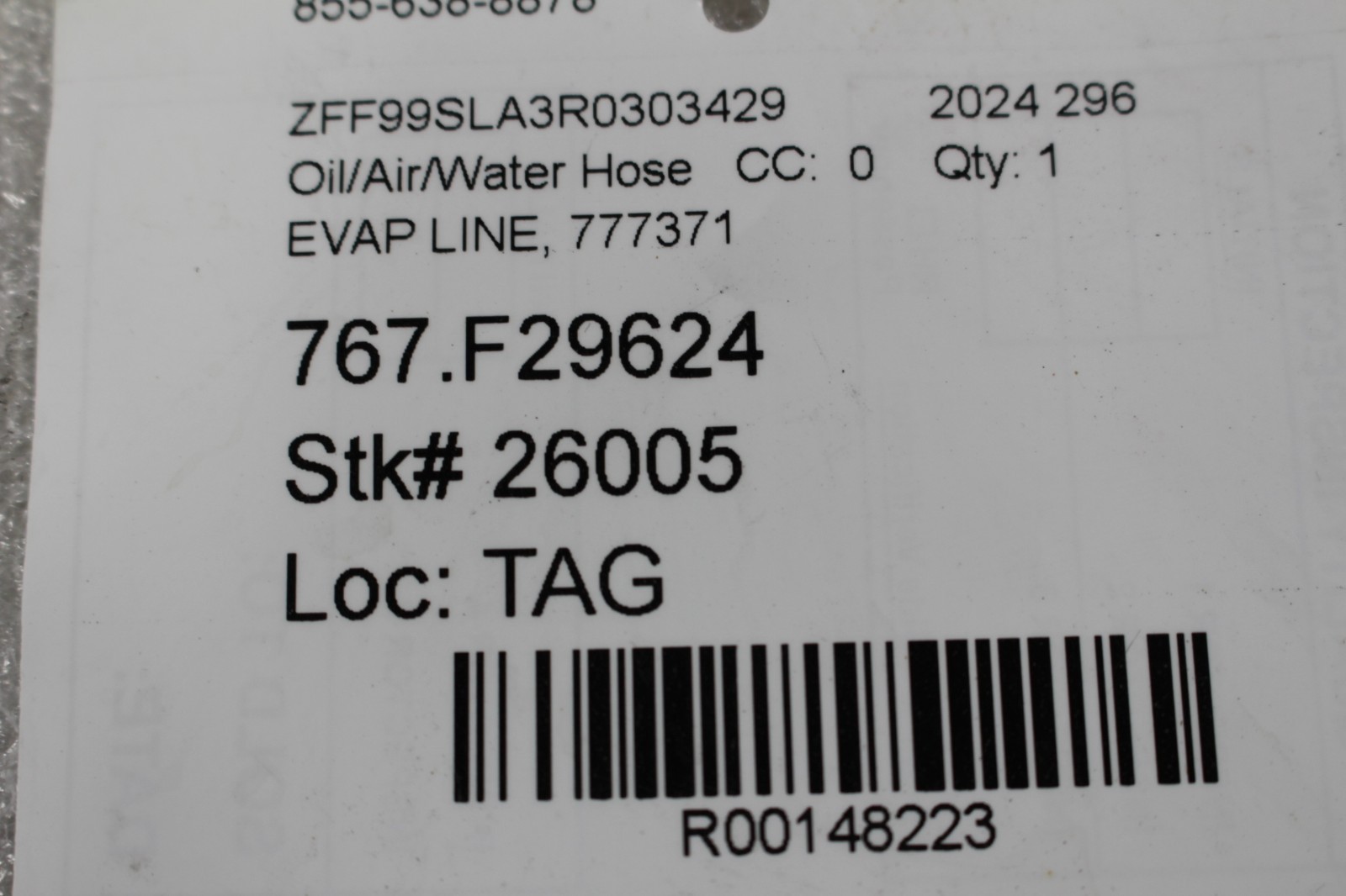 Ferrari 296 GTB Vacuum hose P/N 777371