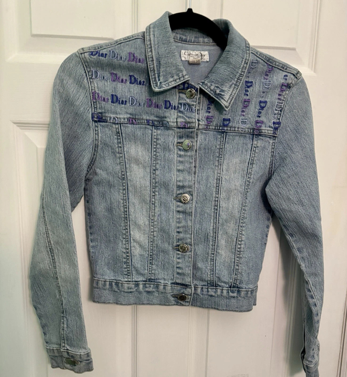 Giacca di jeans CHRISTIAN DIOR monogramma denim ricamato $1.260 S XXS