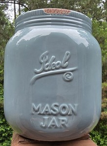 Large Mason Jar Blue Grey Ceramic for Utensils/Flowers/Etc