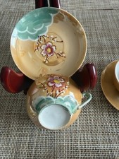 VINTAGE Japan CHILDREN'S TEA SET Peach lusterware w hand painted pink flowers