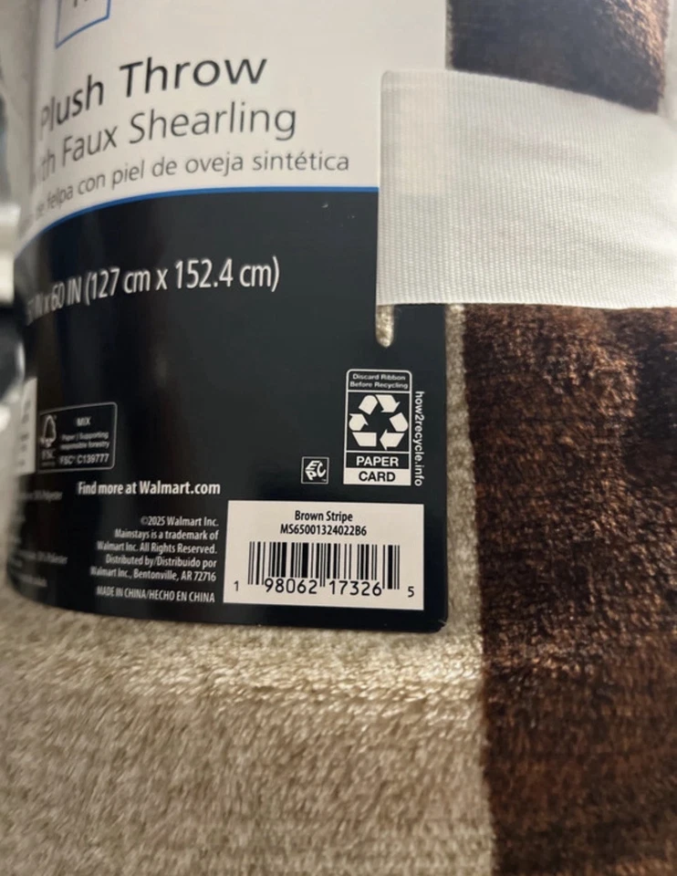 Printed Velvet Plush & Faux Shearling Soft Throw Blanket,, Brown Stripe 50x60 - Image 3 of 4