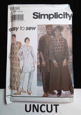 SIMPLICITY UNCUT Easy Pattern 8895 Men Women L XL Caftan Pants Top Hat Headwrap