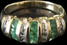 Emrald And Diamond Half Band Vintage 9k Ring