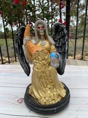 Santa Muerte / Blessed Color Gold Fully Loaded Angel with Wings Protection 10''