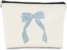 Coquette Trendy Preppy Makeup Bag Light Blue Bow Aesthetic Makeup Cosmetic Bag,