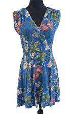 Yumi Kim Women's Blue Sleeveless Floral Print Sleeveless Wrap Mini Dress Size M