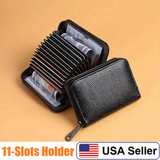RFID 11 Slots Credit Card Holder Leather Small Wallet for Women or Men w/Zipper