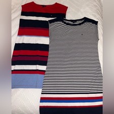 BUNDLE of 2 DRESSES- Tommy Hilfiger red white blue stripe shirt dress size SMALL