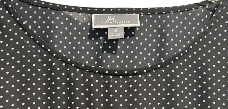 Colección JM Top Talla Mediana Negro Blanco Lunares Kimono Mangas Borlas Foto 3 de 4