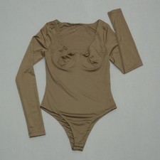 One-Piece Beige Long Sleeve Stretch Sweetheart Bodysuit Snap Closure Juniors S 