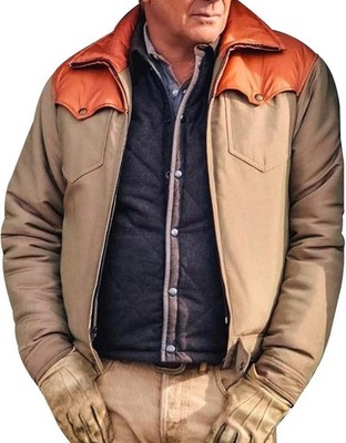 Herren Vintage Western Canvas Jacke mit oranger Passe - John Dutton Kevin Costner