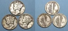 SILVER! SILVER! SILVER! 1941 43-D 44 MERCURY DIMES LOT 3 COINS #MX9-18