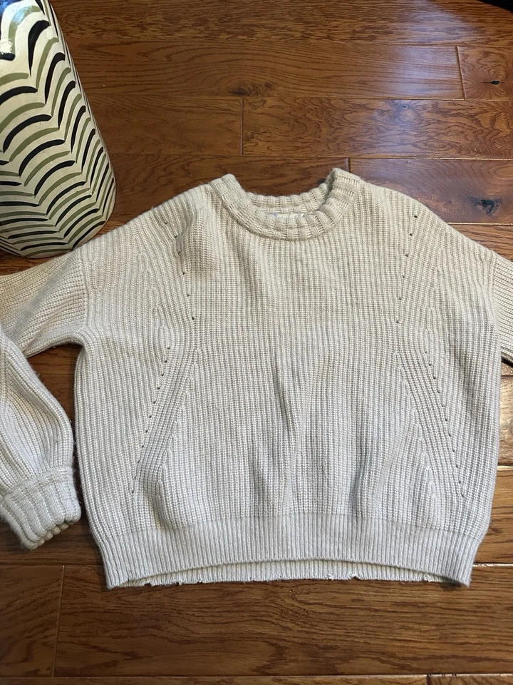 Suéter de Lana Cachemira ATHLETA Lucca Talla L Avena Manga Poof Foto 2 de 4