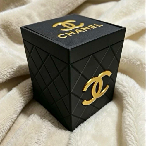 Little trash for desk Black Quilted Square Gift Box Gold