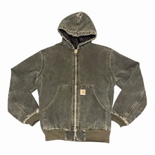 VINTAGE CARHARTT YOUTH KIDS BOYS JACKET Y06 MOS SZ LARGE DUCK CANVAS HOODED USA