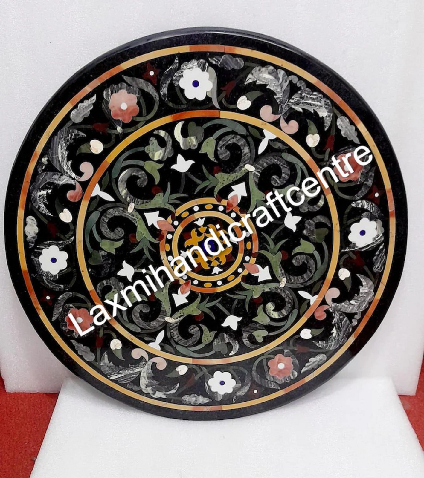 24-Inch Handmade Black Marble Inlay Coffee Table for Sofa Center Decor