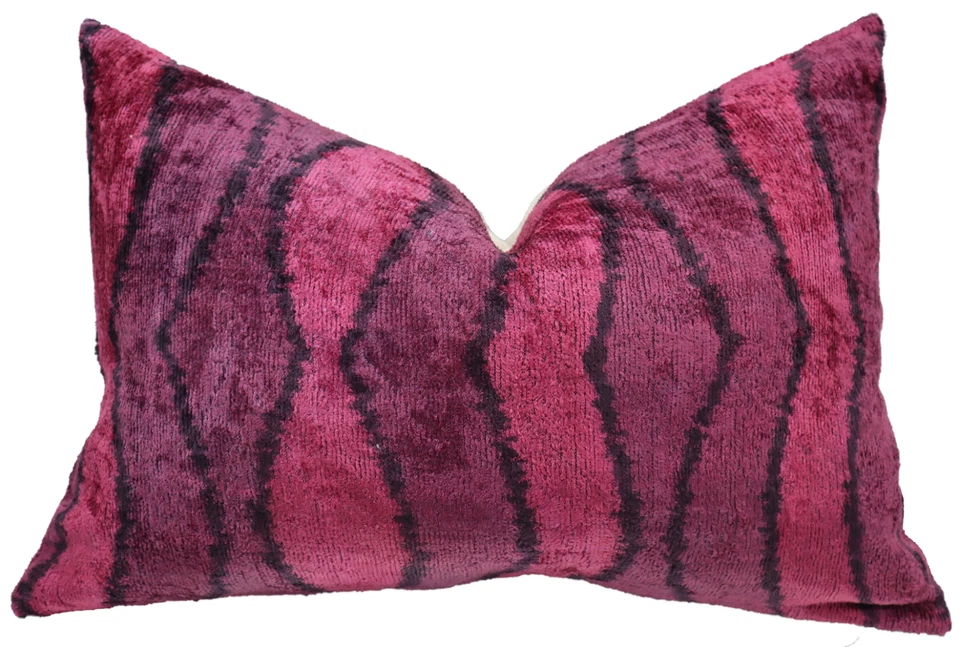 Handmade Feather Insert Velvet Ikat Throw Pillow Red 16 x 24 in (40 x 60 cm) - Image 3 of 4