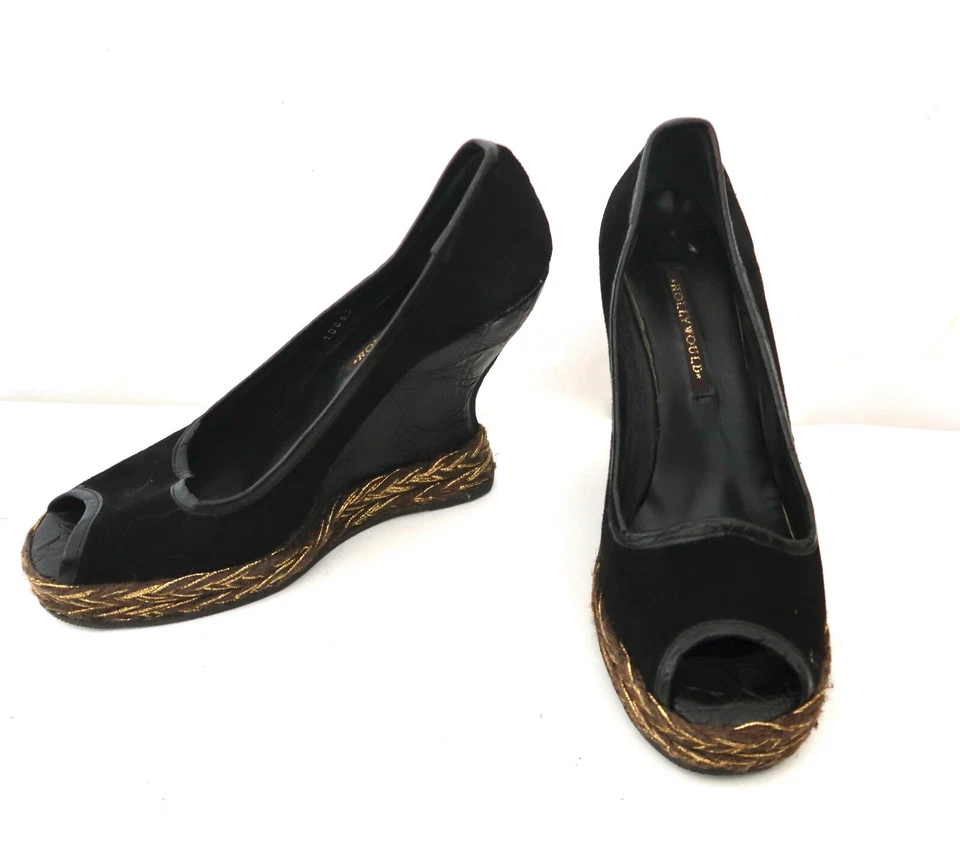 Zapatos de tacón de cuña de terciopelo y cocodrilo Hollywould Lexington talla 9 Foto 2 de 4