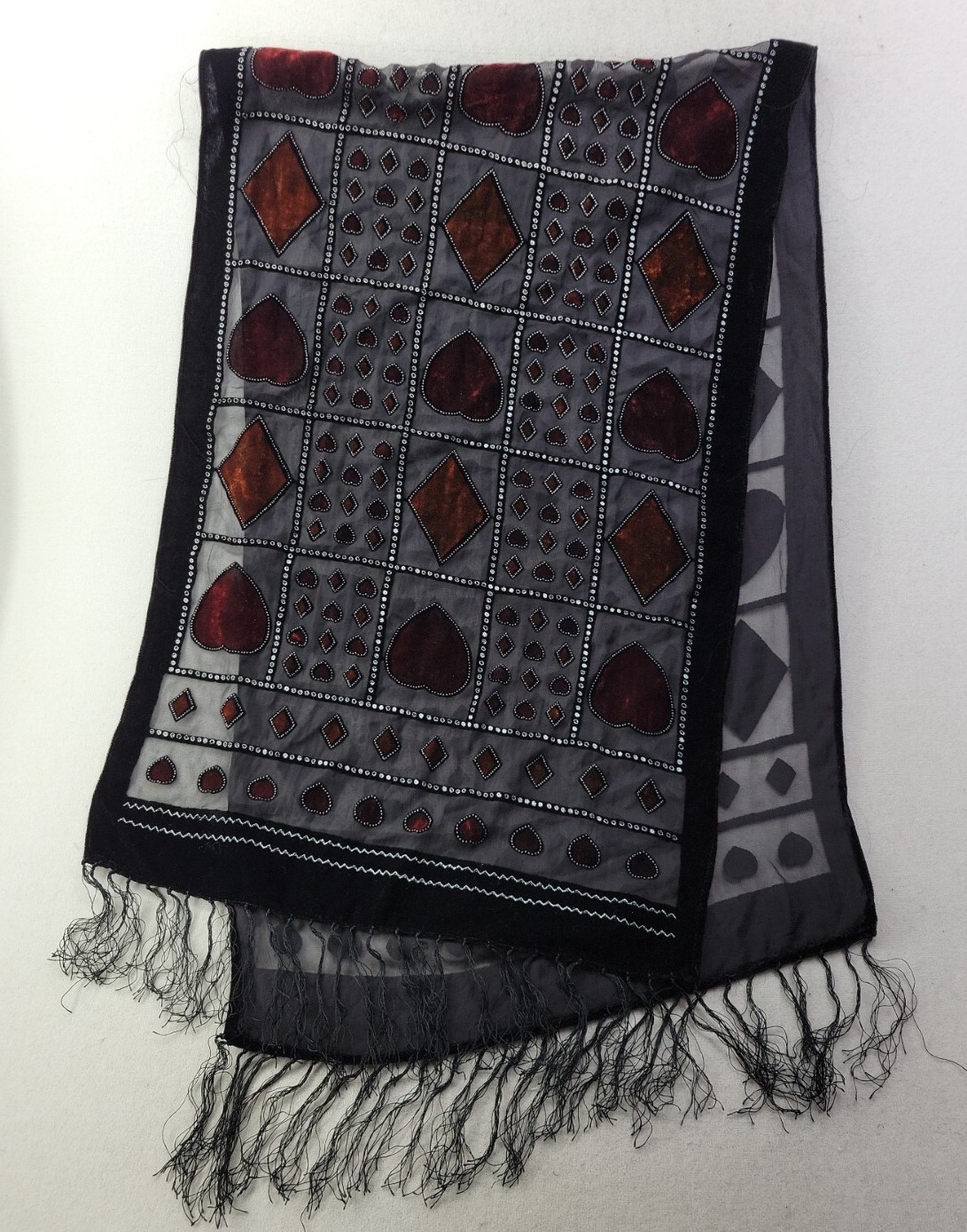 Women's Rectangular Neck Scarf Window Pane Velvet… - image 1