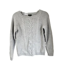 Talbots Sweater Women Gray Small Cable Knit Angora Crew Long Sleeve Pullover