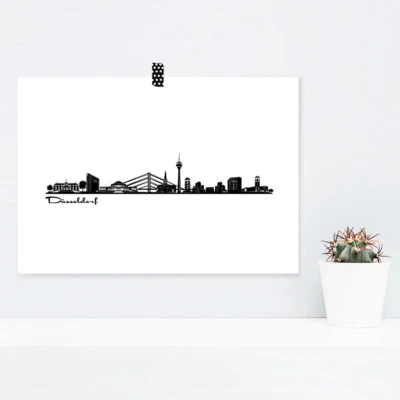 JUNIWORDS Poster "Skyline Düsseldorf" in Schwarz Geschenk Geburtstag DIN A4 A3   - Bild 1 von 3
