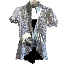 GIRLS Art Stone Dance Costume Size LC Silver Black White Ice Skating